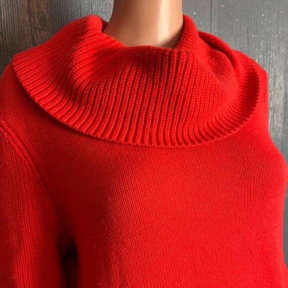 Lauren Ralph Lauren Orange Cowl Neck Sweater XL Preppy Soft Cabincore Ski Resort - Picture 2 of 4